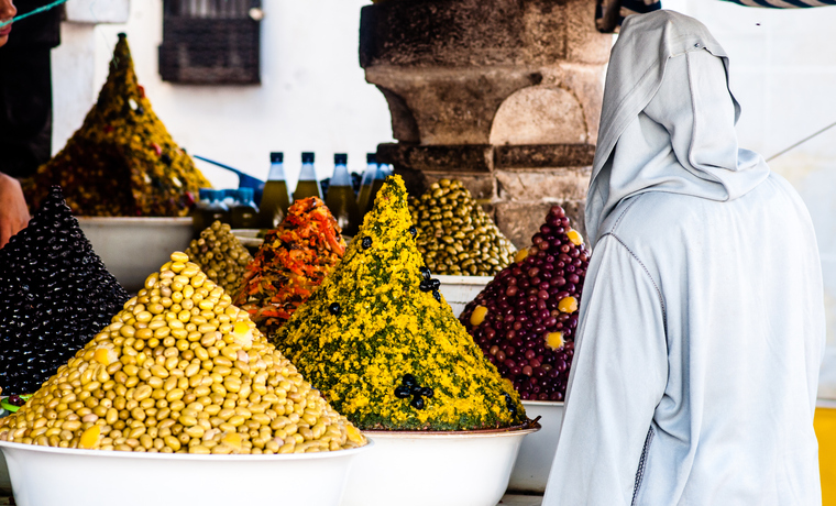 Olives on market in Essaouira in Morocco