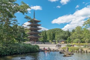 Scenery of the five storied pagoda in Japan
