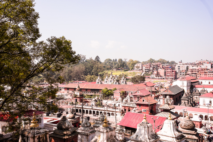 Pashupatinath Temple and the Burning Ghats in Kathmandu, Nepal. Famous and sacred Hindu temple complex that is located on the banks of the Bagmati River. UNESCO World Heritage Site.