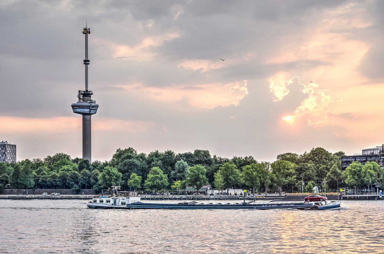 Euromast, river and inland barge