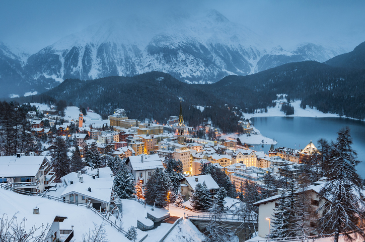 worldwide famous ski resort of St. Moritz, Graubunden, Switzerland