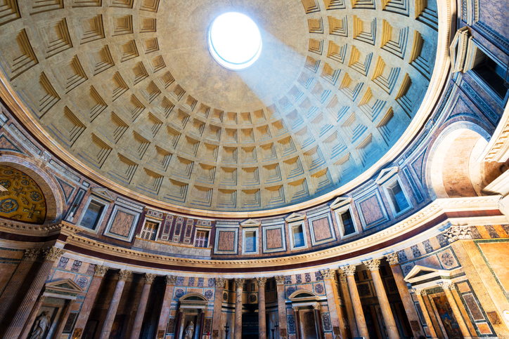 Interior of Rome Pantheon with the famous light ray