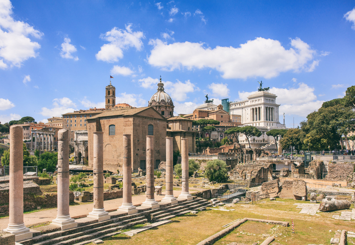 Roman Forum in Rome, Italy on blue sky background