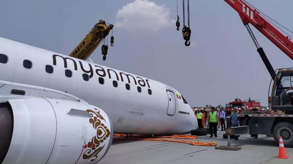 Myanmar pilot safely lands plane on its nose after landing gear failure